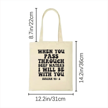 When you pass through deep waters Isaiah 43:2 Tote bag Christian Bible Verse Bags