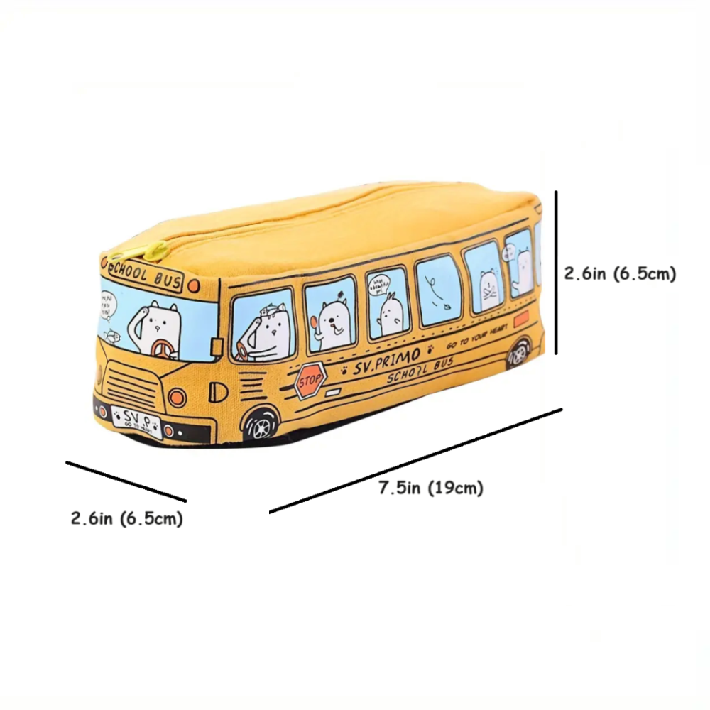 measurements for pencil case with yellow School bus design