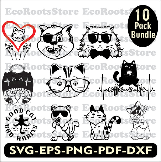 Cat Bundle Designs SVG EPS PNG PDF DXF Cutting File