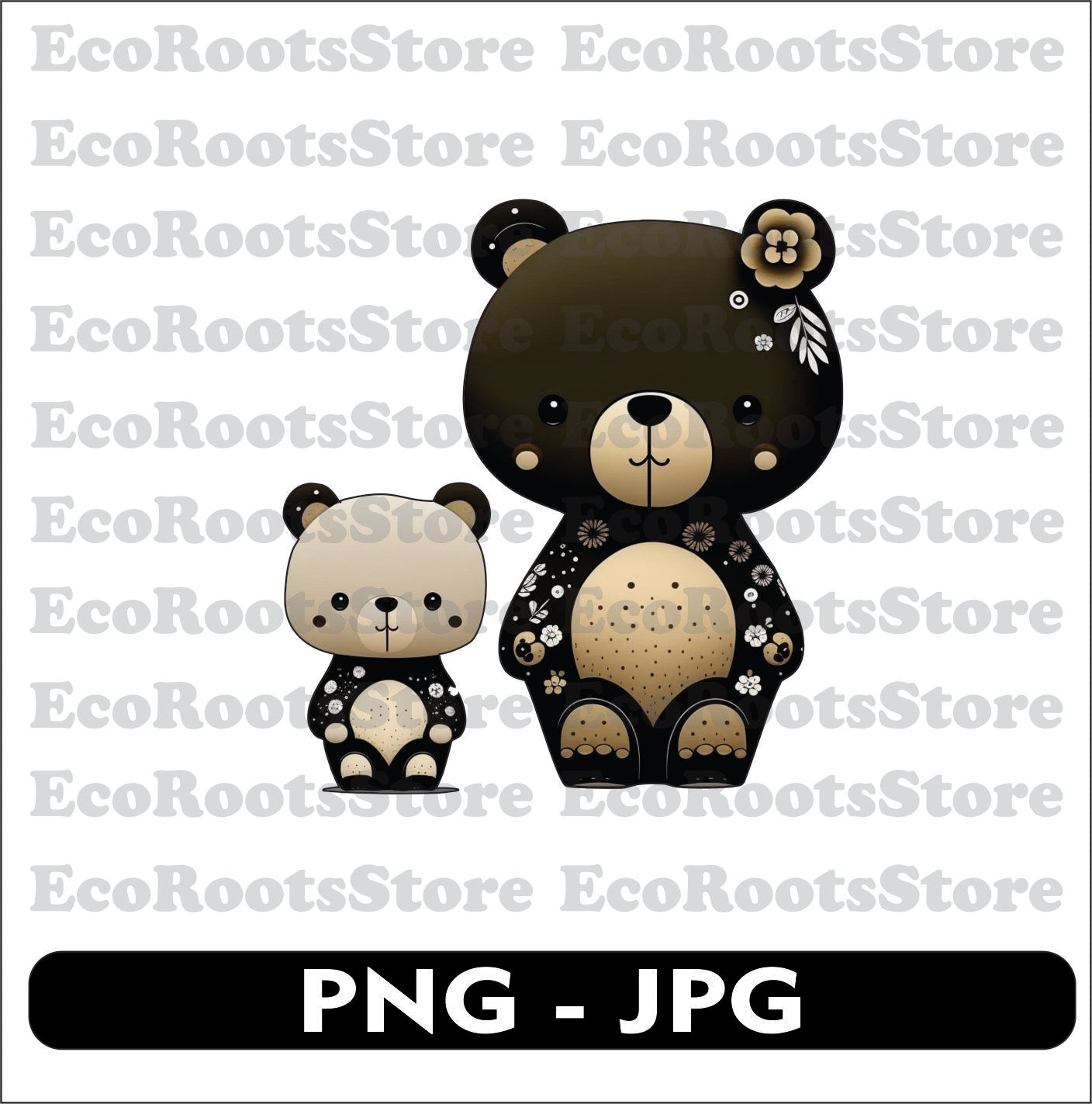 Bears Flowers Tattoo PNG JPG Sublimation File