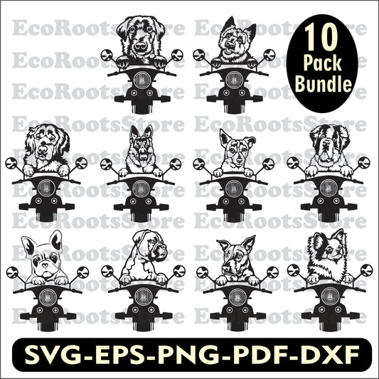 10 Pack Dogs Motorcycle Bundle SVG EPS PNG PDF DXF Cutting File