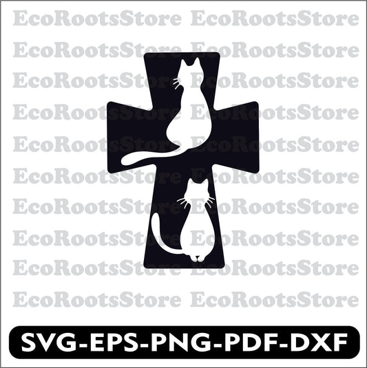 Cross Cat SVG EPS PNG PDF DXF Cutting File