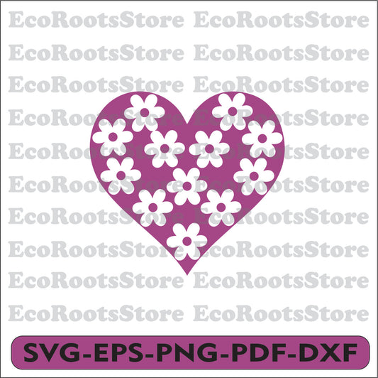 Heart Flowers SVG EPS PNG PDF DXF Cutting File