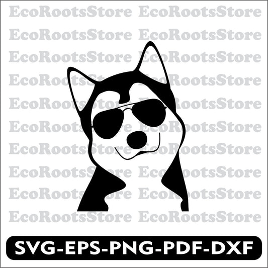 Husky Glasses Dog SVG EPS PNG PDF DXF Cutting File